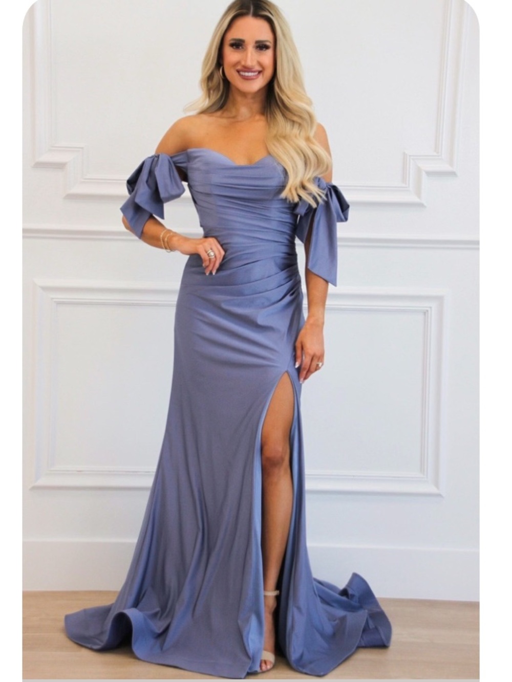 Strapless Lavender Evening Gown with Side Slit